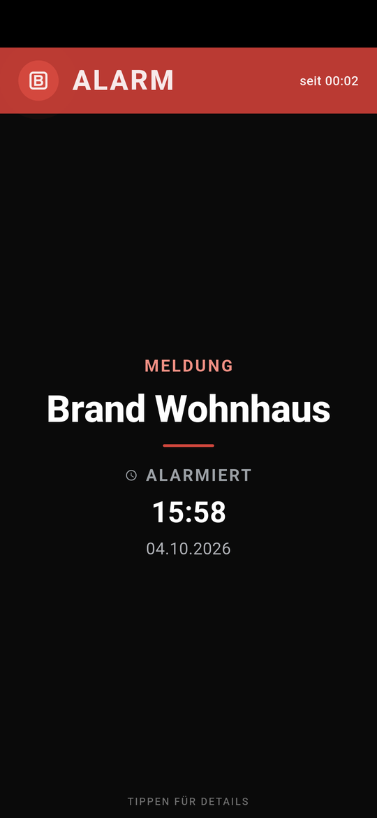 Alarm-Popup mit Meldung und Alarmzeit