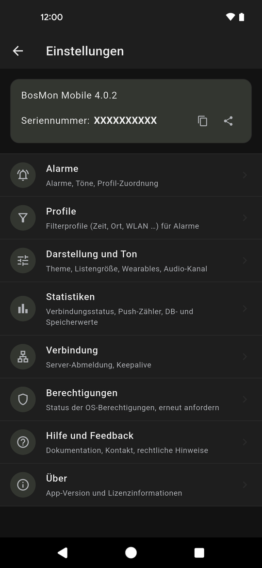 Übersicht der Einstellungen