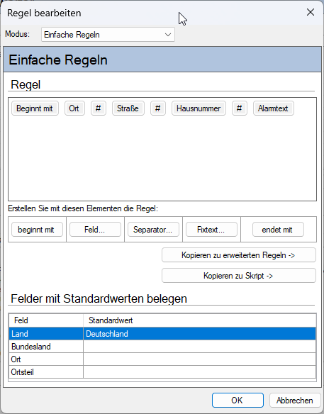 Dialog zum Bearbeiten einer einfachen Regel der Adresserkennung
