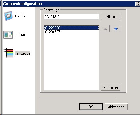 Einstellungen der Gruppe, Fahrzeuge