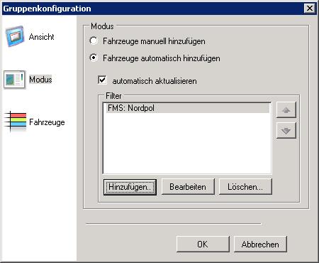 Einstellungen der Gruppe, Modus