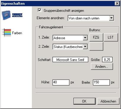 Konfiguration des Fahrzeugfensters, Ansicht