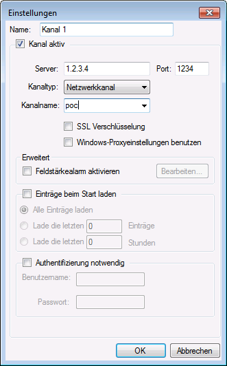 Einstellungen eines Netzwerkkanals am Client