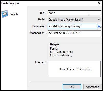 Konfiguration des Karten-Fensters, Ansicht
