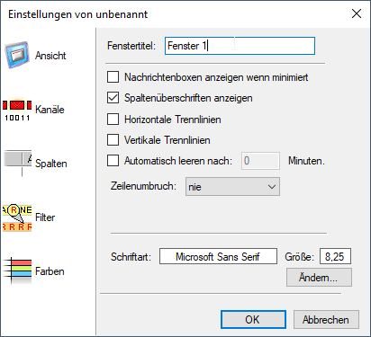 Konfiguration des Telegramm-Fensters, Ansicht