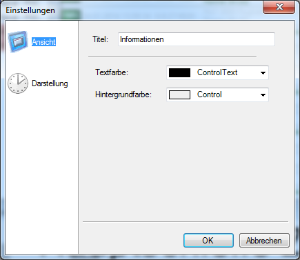 Konfiguration des Telegramminfos-Fensters, Ansicht