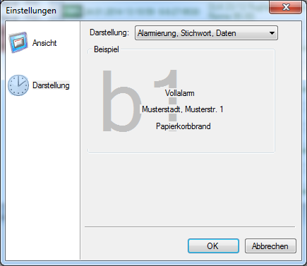 Konfiguration des Telegramminfos-Fensters, Darstellung