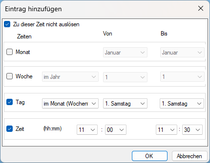 Einstellungen eines Zeitfilterelements
