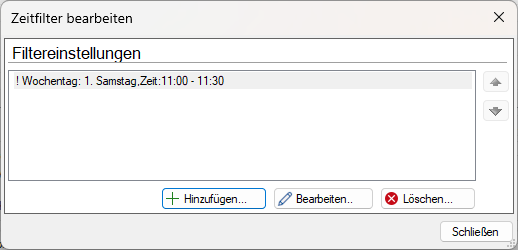 Liste der Filterelemente eines Zeitfilters